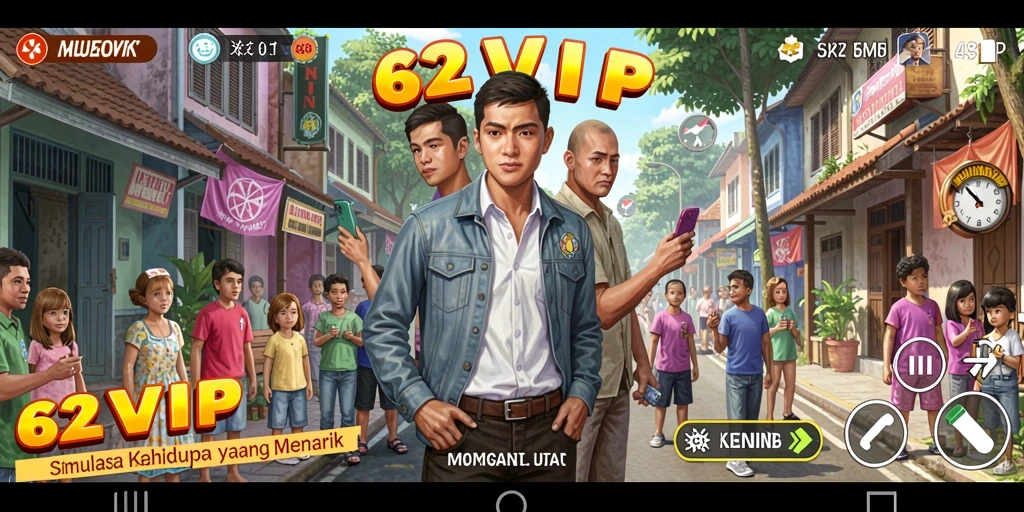 Screenshot dari gameplay <strong>62VIP</strong> yang menunjukkan dunia simulasi yang dinamis.