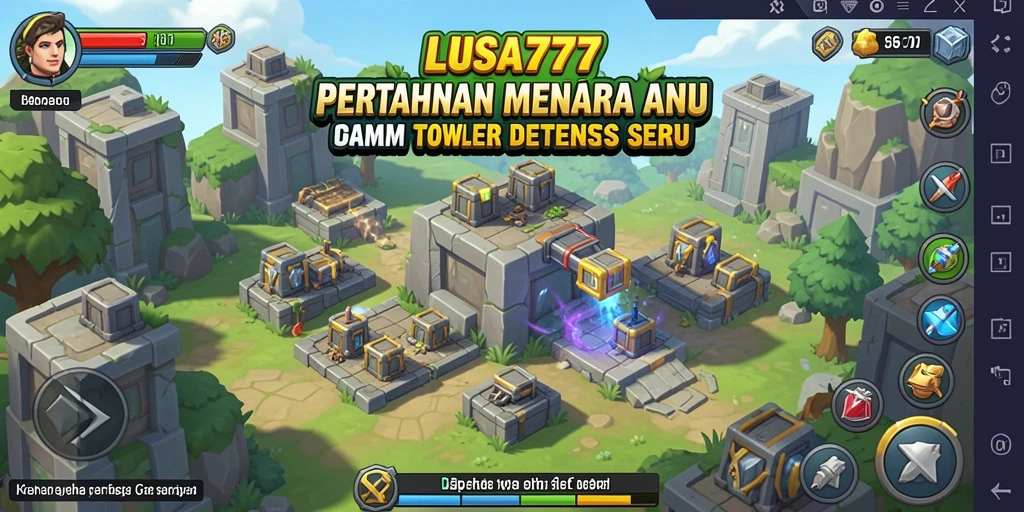 Tampilan gameplay seru LUSA777 dengan menara yang siap bertahan.