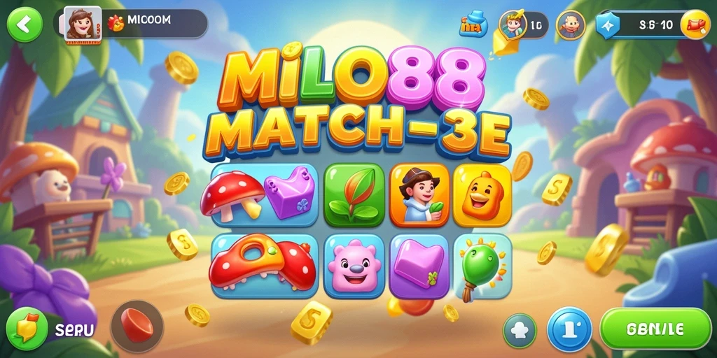 Tampilan menarik gameplay Match-3 di MILO88 dengan grafik cerah.