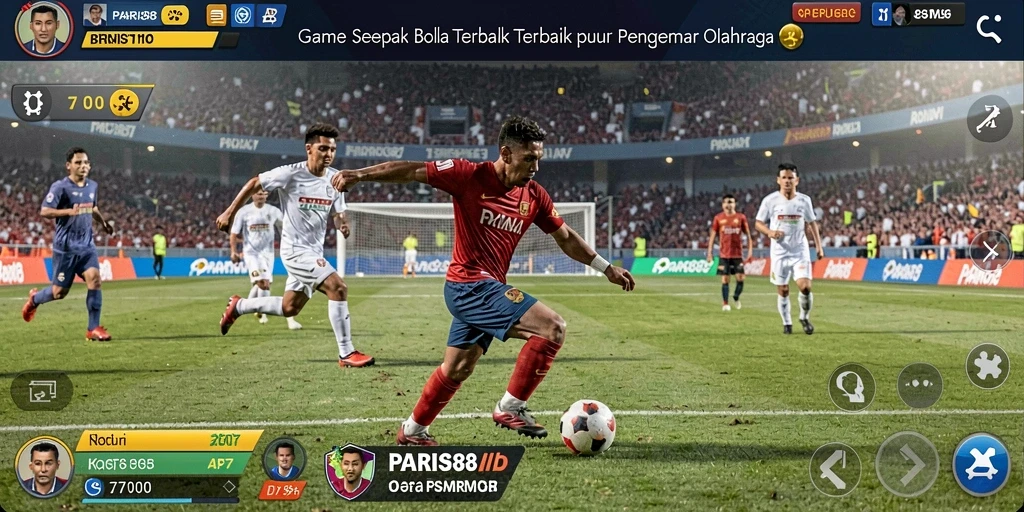 Tangkapan layar utama PARIS88 menunjukkan aksi mendebarkan di lapangan sepak bola.