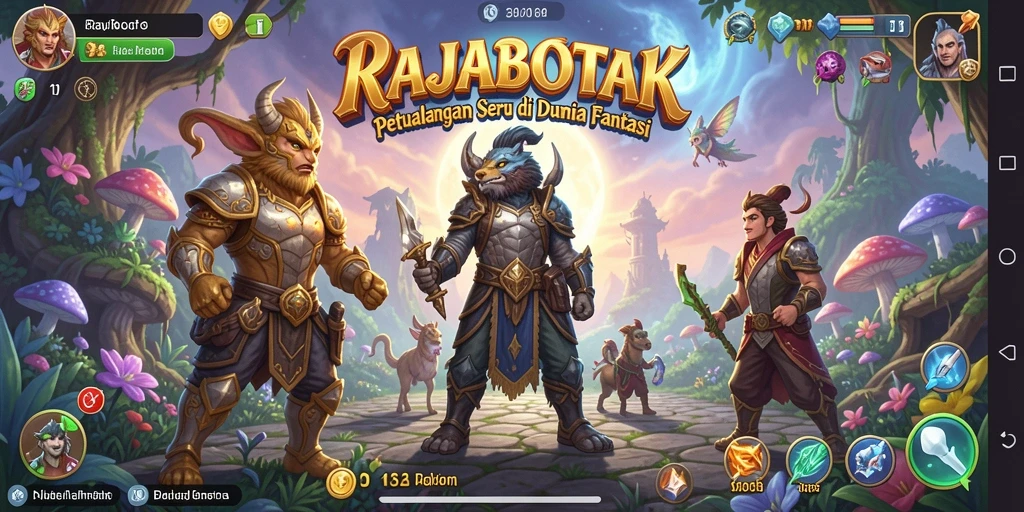Screenshot RAJABOTAK menampilkan pertarungan epik di dunia fantasi.