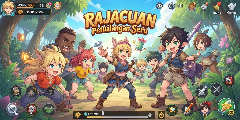 Tampilan gameplay RAJACUAN yang penuh aksi dan karakter menarik.